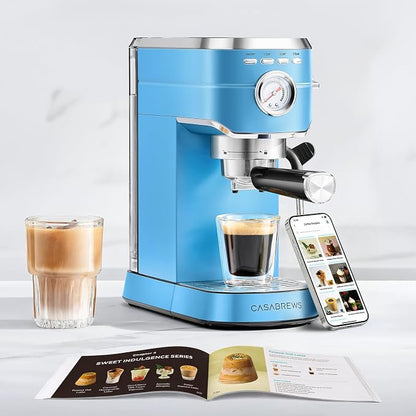 CASABREWS CM5418 Espresso Machine, Espresso Coffee Maker with Steam Wand | Stainless Steel, 20-Bar Pump, Built-in Pressure Gauge, Powerful Steam Wand for Cappuccino Latte for Home, 34oz Water Tank