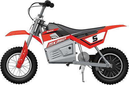 Razor MX350 Dirt Rocket Electric Bike for Kids Ages 8+, 140 lb Max Weight, Red – 24V Battery, Up to 14 Mph, 30-Min Ride Time on High Speed, Twist-Grip Throttle, Spoked Wheels w/ 12” Pneumatic Tires