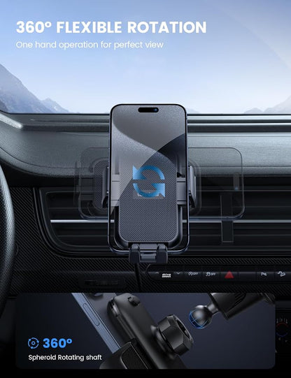 Lamicall 2026 Wider Clamp & Metal Hook Car Phone Holder Vent [Thick Cases Friendly] Phone Holders for Your Car Camera Mounts Automobile Hands Free Cradle Air Vent for iPhone 17 16 15 Pro Max Dark Grey