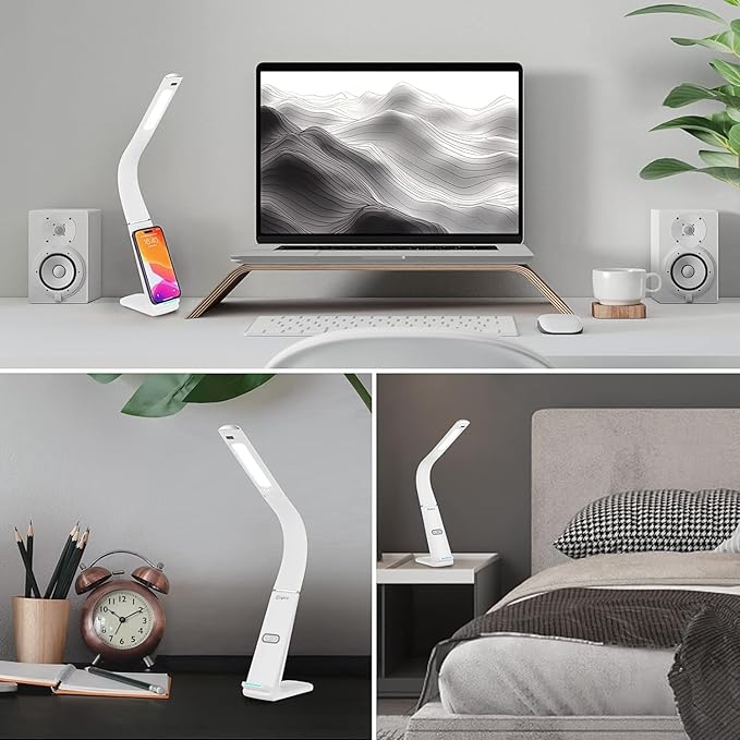 LED Desk Lamp with USB Charging Port, 10W wireless charger, Stepless dimmable, Natural Lights, Desk Lights for Home Office, Office Desk Lamp Eye Caring Reading Light, Gesture Control Table Lamp