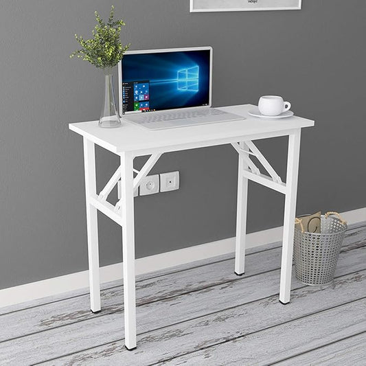 SogesGame 31.5 inches Small Desk Computer Desk for Small Space Small Folding Table Small Writing Desk Compact Desk Foldable Desk No Install Needed, White