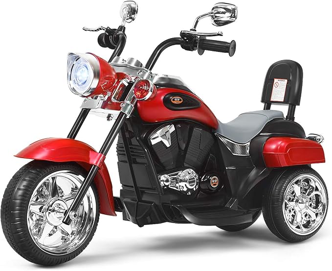Costzon Kids Motorcycle, 6V Battery Powered Ride on Chopper Motorcycle w/Horn, Headlight, 3-Wheel Stable Ride on Toys, Electric Toddler Motorcycle for Kids Boys Girls Gift (Red)