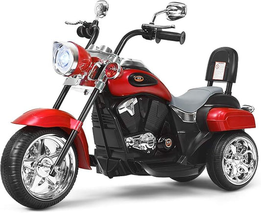 Costzon Kids Motorcycle, 6V Battery Powered Ride on Chopper Motorcycle w/Horn, Headlight, 3-Wheel Stable Ride on Toys, Electric Toddler Motorcycle for Kids Boys Girls Gift (Red)