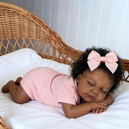 Pinky Reborn Baby Dolls Girl Black 20 Inch Full Body Silicone Vinyl Doll Girl Realistic African American Newborn Realistic Doll Toy for Kids Age 3+