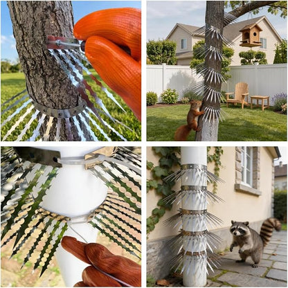 2m Anti-Bird/Squirrel Spikes & Squirrel Proof Baffle for Bird Feeders Pole | For Shepherd's Hooks, Outdoor Fence, Roofs, Tree & Drainpipes. Effectively Deterrent Pigeons, Raccoons, Snakes, Mice & Cats