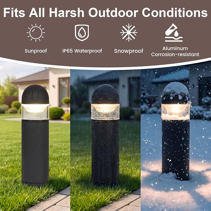 Low Voltage Landscape Lighting, 2W 200LM 12V LED Bollard Lights Outdoor Waterproof with Connectors, Aluminum Housing Driveway Pathway Walkway lights 3000K Warm White, ETL UL CSA Listed, 4 Pack