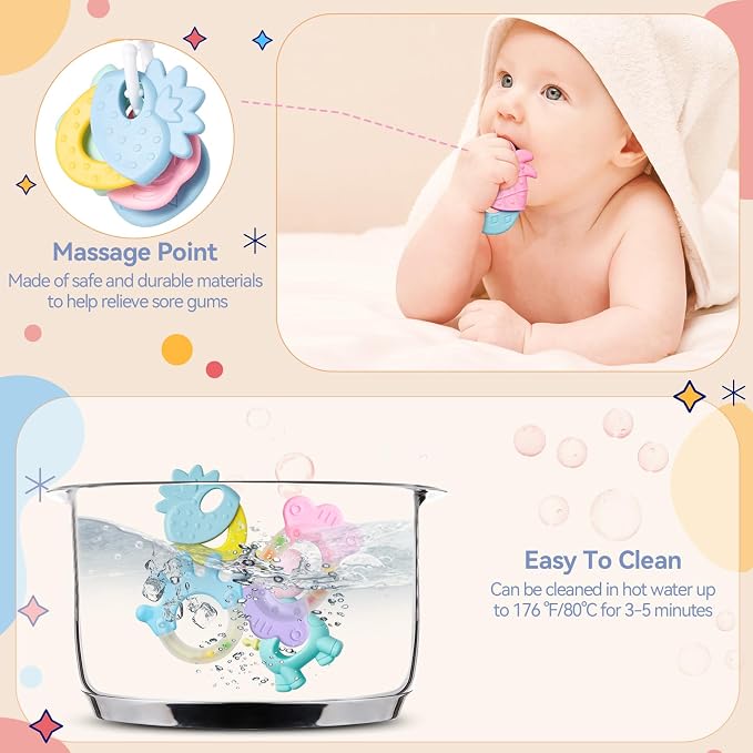 15PCS Rattles for Babies 0-6 Months - BPA-Free Baby Rattles 0-3, 6-12 Months for Newborn Soft Teething Toys Infant Toys with Wrist & Ankle Rattles, Baby Gift Set with Box for Hand-Eye Coordination