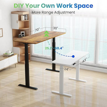 Standing Desk Frame Dual Motor- 3 Tier Standing Desk Legs, Adjustable Desk Frame, Sit Stand Desk Frame，White Frame