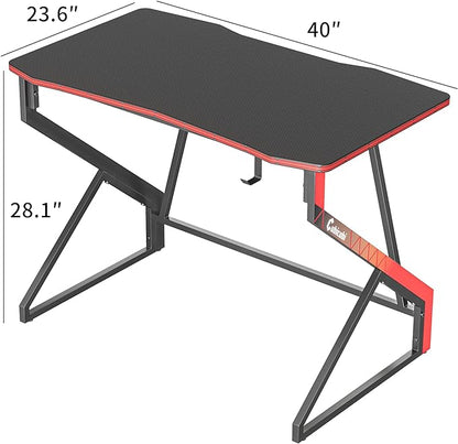 CubiCubi Simple Gaming Desk Z Shaped 40 inch Gamer Workstation, Home Computer Carbon Fiber Surface Gaming Desk PC Table with Headphone Hook