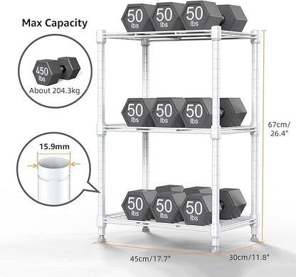 450 lbs Wire Storage Shelving 3-Tier Utility Shelving Unit Steel Organizer Wire Rack for Home,Kitchen,Office,White (11.8" D x 17.7" W x 26.4" H)