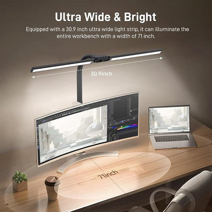 LED Desk Lamp for Home Office, Eye-Caring Desk Light with Clamp, 15W Double Head Architect Task Lamp Stepless Dimming, Flexible Gooseneck Bright Table Lamp for Study Reading Workbench Drafting