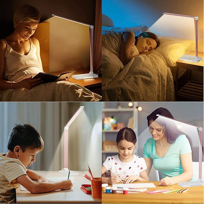 LED Desk Lamp Dimmable Table Lamp Reading Lamp with USB Charging Port, 5 Lighting Modes, Sensitive Control, 30/60 Minutes Auto-Off Timer, Eye-Caring Office Lamp (Pink)