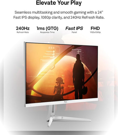 Pixio PX249 Wave White 24 inch 240Hz Refresh Rate FHD 1080p Resolution Fast IPS Panel 1ms GTG Response Time Built-in Speakers Gaming Monitor with Adaptive Sync