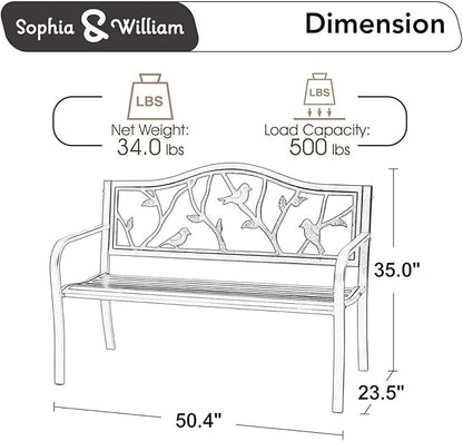 Sophia & William Outdoor Bench, Porch Bench, Garden Bench, Wrought Iron Bench with Backrest and Armrests, Bronze