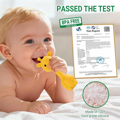 Giraffe Silicone Baby Teether Rattle Toy for 0-6 6-12 Months, BPA-Free Infant Teething Toy with Rattle Sound, Easy-Grip Design for Teething Relief (Mango)