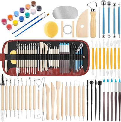 12 lb White Natural Air-Dry Clay + 52 pcs Pottery Tools + Storage Box,Ideal for Wheel Throwing,Hand Building,Sculpting;Great for All Skill Levels (12lb+Tools(52pcs)+Box, White)