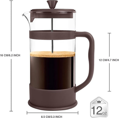 Utopia Kitchen 12 Ounce 0.35 Liter French Press Coffee Maker, Tea Maker, Travel Coffee Presses, Heat Resistant Thickened Borosilicate Coffee Pot for Camping Travel Gifts, Deep Taupe Pack of 1
