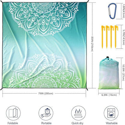 WIWIGO Beach Blanket Waterproof Sandproof Beach Mat 79" X 83"/10'x9'for 2-8 Adults Quick Drying Outdoor Picnic Mat Beach Accessories for Travel, Camping, Hiking