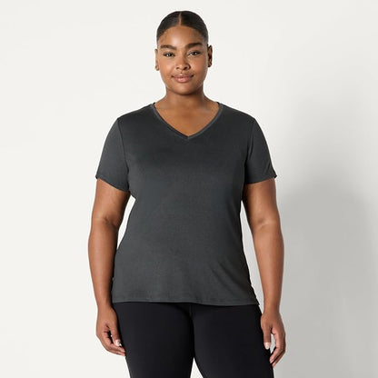 Amazon Essentials Women's Active Quick Dry Tech Stretch Short-Sleeve V-Neck T-Shirt (Available in Plus Size), Pack of 2