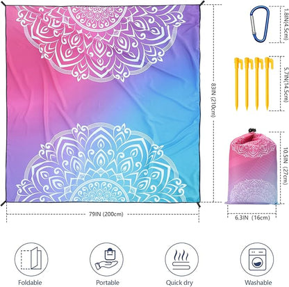 WIWIGO Beach Blanket Waterproof Sandproof Beach Mat 79" X 83"/10'x9'for 2-8 Adults Quick Drying Outdoor Picnic Mat Beach Accessories for Travel, Camping, Hiking