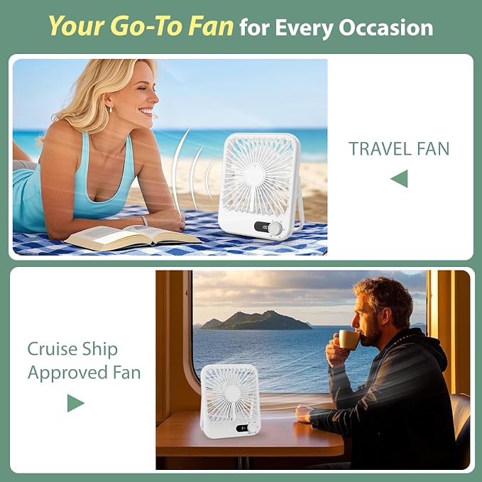 Portable Fan for Travel, 4000mAh Cruise Must Haves for Cruise Approved Rechargeable with 100 Speed Wind Adjustable, Portable Carbin Cruise Fan Magnetic for Cruise Ship Essentials 2026