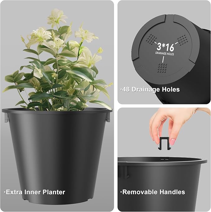 Kante Tall Round Planter Set of 2, 18" H Large Decorative Planter Pots for Outdoor Indoor Garden Patio Front Porch (Black)