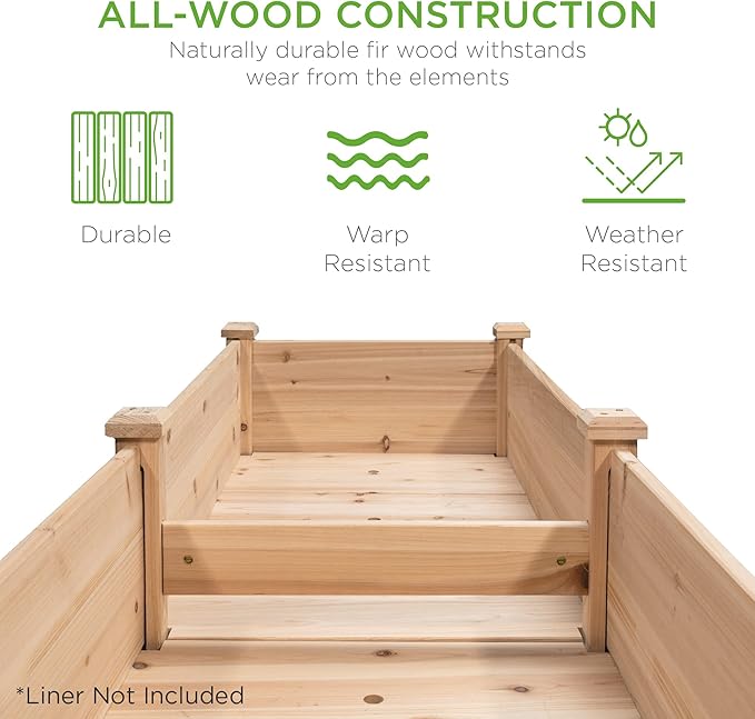 Best Choice Products 72x24x30in Raised Garden Bed, Elevated Wood Planter Box Stand for Backyard, Patio, Balcony w/Divider Panel, 6 Legs, 300lb Capacity - Natural