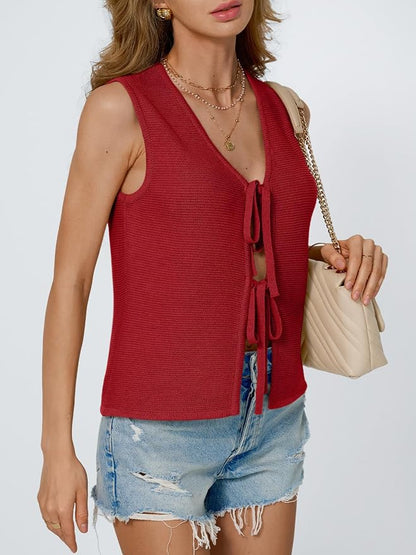 LILLUSORY Womens Tie Front Tops Vacation Sweater Vest | Bohemian Style, Beach Resort Wear, Concert Western Outfits, Crochet Tops, Vacation Outfits, Cute Y2k Sleeveless 2026