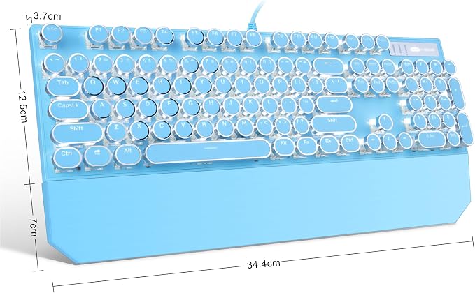Typewriter Style Mechanical Gaming Keyboard,Retro Punk Gaming Keyboard with White Backlit, 104 Keys Blue Switch Wired Cute Keyboards with Detachable Wrist Rest,Blue Keyboards for Office/PC/Laptop