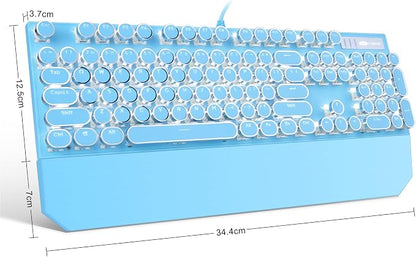 Typewriter Style Mechanical Gaming Keyboard,Retro Punk Gaming Keyboard with White Backlit, 104 Keys Blue Switch Wired Cute Keyboards with Detachable Wrist Rest,Blue Keyboards for Office/PC/Laptop