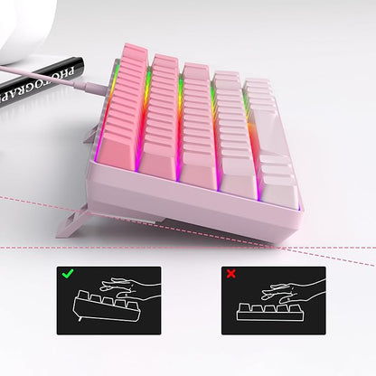 MageGee Portable 60% Mechanical Gaming Keyboard, RGB Backlit Compact 68 Keys Mini Wired Office Keyboard with Red Switches for Laptop PC Mac, Side Printed Keycap - Pink