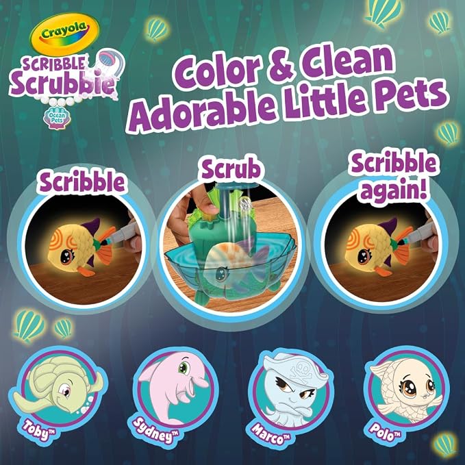 Crayola Scribble Scrubbie Glow Lagoon Pets, Sea Animal Toys, Gifts for for Boys & Girls, 3+