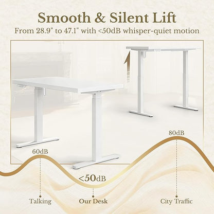 ErGear Electric Standing Desk, 48 Inch Adjustable Height Sit Stand Up Desk with 1.18" Thickness Whole-Piece Desktop, Computer Office Desk for Home Office, White