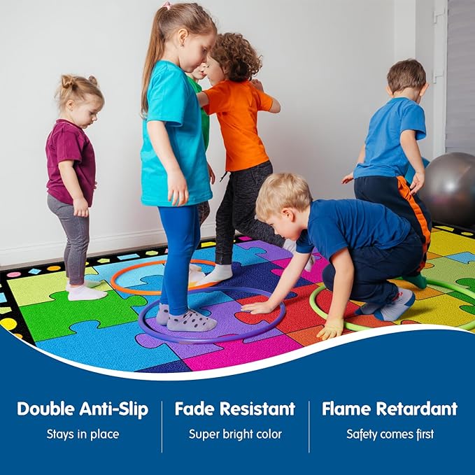 Booooom Jackson Large Classroom Rug Colorful Puzzle Classroom Carpet 7'5"x13'Classroom Rug with Non-Slip Backing School Preschool Rug Classroom Elementary Classroom Rug(Pz10C-4023)