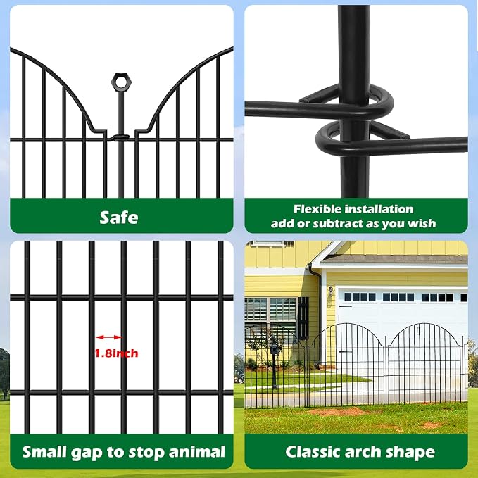 5 Panels Decorative Garden Fencing with Gate for Yard, 40in (H) x 11.8ft (L) No Dig Animal Barrier Fence, Rustproof Metal Wire Outdoor Dog Fences Panel Border with Temporary Ground Stakes
