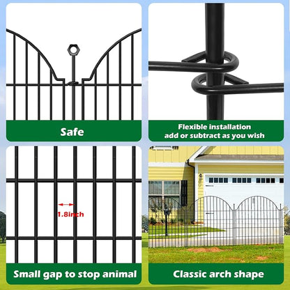 5 Panels Decorative Garden Fencing with Gate for Yard, 40in (H) x 11.8ft (L) No Dig Animal Barrier Fence, Rustproof Metal Wire Outdoor Dog Fences Panel Border with Temporary Ground Stakes
