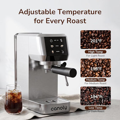 Canoly 2-in-1 Espresso Machine, Cold Brew Maker, 20 Bar Pump, Touchscreen | Steam Milk Frother for Cappuccino and Latte, Compact Home Espresso Maker, 9 Bar Extraction, Fast Heating, Easy Cleaning