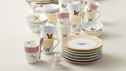 Lenox Coffee Mug Set, Butterfly Meadow Colors 4-Piece Mug Set, Service for 4, White Porcelain Mugs, 10 Oz Capacity, Microwave & Dishwasher Safe, Ceramic Mugs, Coffee Cups, Tea Cup (Assorted, 4 Piece)