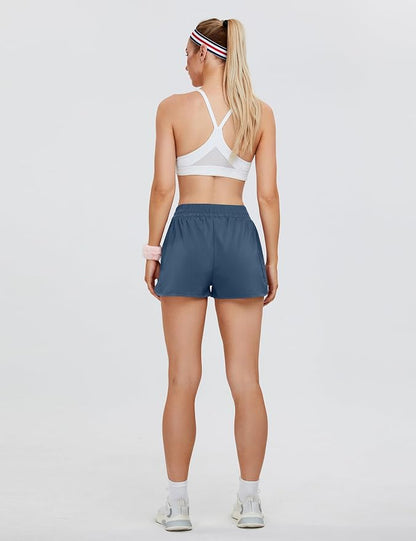 Blooming Jelly Women's Quick-Dry Running Shorts Workout Sport Layer Active Shorts with Pockets 1.75"