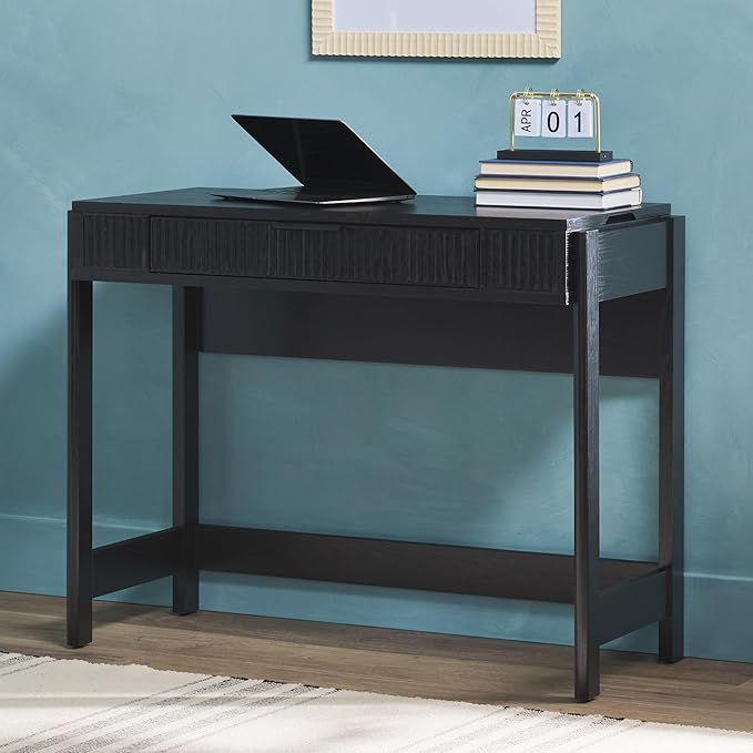 Walker Edison Office Writing and Computer Desk Spacious Desktop, Complementary in Living Spaces, 38 Inch, Reeded Lift-Top Black