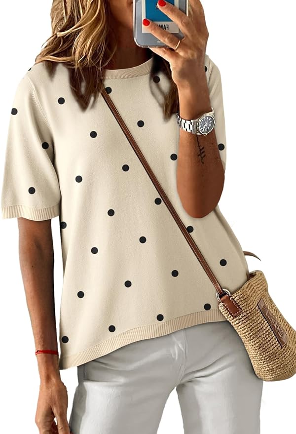 Dokotoo Womens Tops 2026 Casual Summer Crewneck Short Sleeve Striped Color Block Knit High Low Trendy Pullover Sweaters
