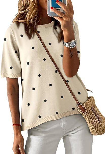 Dokotoo Womens Tops 2026 Casual Summer Crewneck Short Sleeve Striped Color Block Knit High Low Trendy Pullover Sweaters