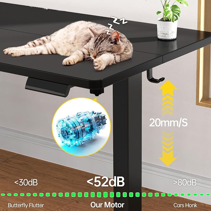 Veken Standing Desk, 63×27.6 Inch Electric Gaming Table, Black | Height Adjustable Sit Stand Up Computer Tables for Home Office, Study , Writing, Suit students, employees and group work