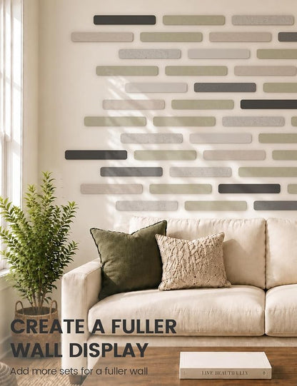 Fluxynara 13" x 2" Felt Wall Panels, Concrete Echo | 5-Pack Cork Board Alternative with 35 Push Pins, Adhesive Mounting for Bedroom Door or Home Office