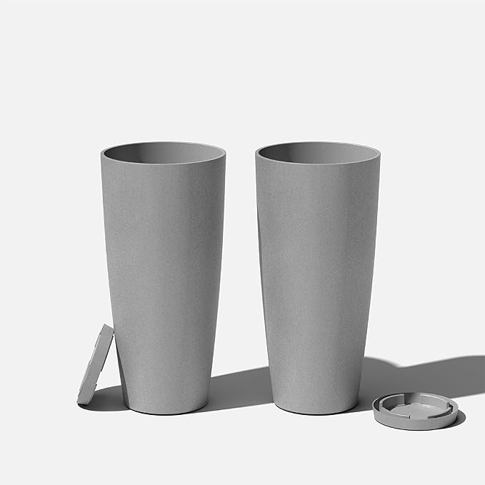 Veradek Vega Round Tall Planter Pots for Indoor/Outdoor Use | Made from Plastic - Stone Mix with Drainage Holes | Perfect for Small to Large Succulent Plants, Flowers, Modern Interior Plants