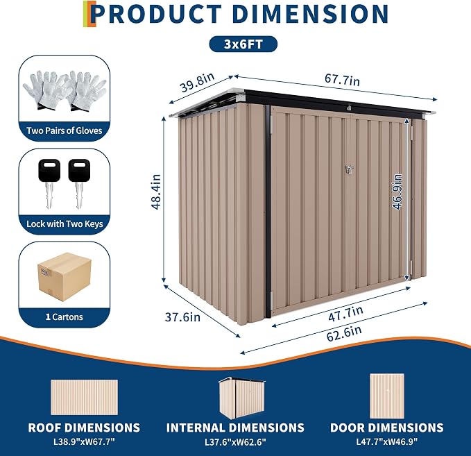 3x6 ft Garbage Bin Shed Stores, Outdoor Trash Can Storage 2 Binsgarbage Bin Storage Shed, Metal Trash Shed Waterproof Outside Storage