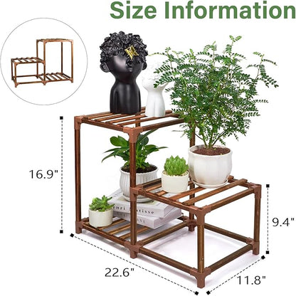 XXXFLOWER Plant Stand Indoor Outdoor 3 Tiers Wood Plant Shelf for Multiple Plants ，Large Plant Rack for Window Garden Balcony Patio Porch Living Room