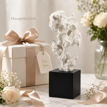 11.8" Modern Abstract Sculpture | Stone Home Decor, Resin White and Black Art Statues for Living Room, Coffee Table Centerpiece, TV Stand Shelf Bookshelf Decor