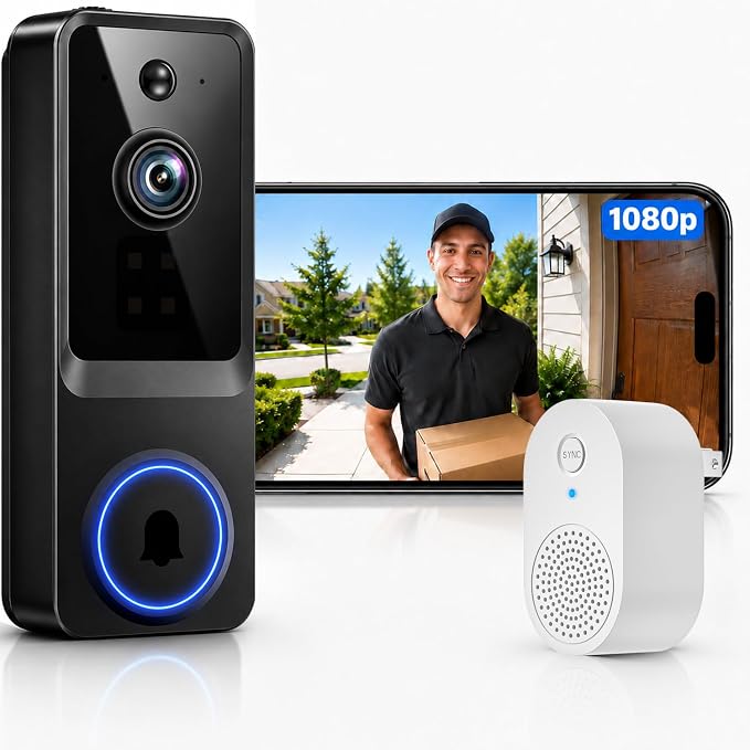 Doorbell Camera Wireless, 1080P Video Doorbell Camera Battery Powered, Security Camera with AI Human Detection, 2-Way Audio, Night Vision, Cloud Storage, 2.4G WiFi, Front Door Camera for Home Security