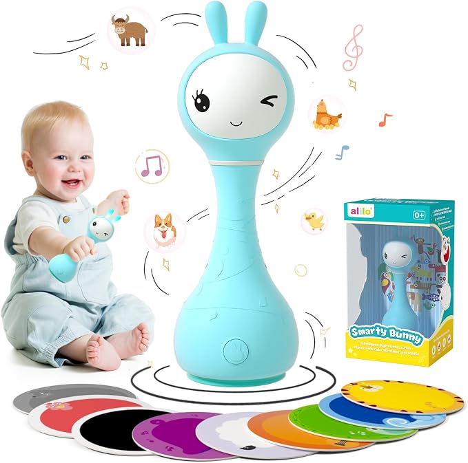 alilo Smarty Bunny Baby Rattle Musical Light Up Toys, Infants Newborns Baby Toys 0-3-6-12-18-24 Months,1 Year Old Boy Girl Easter Gifts, 4 Music Modes and Color Recognition Function with 9 Color Card
